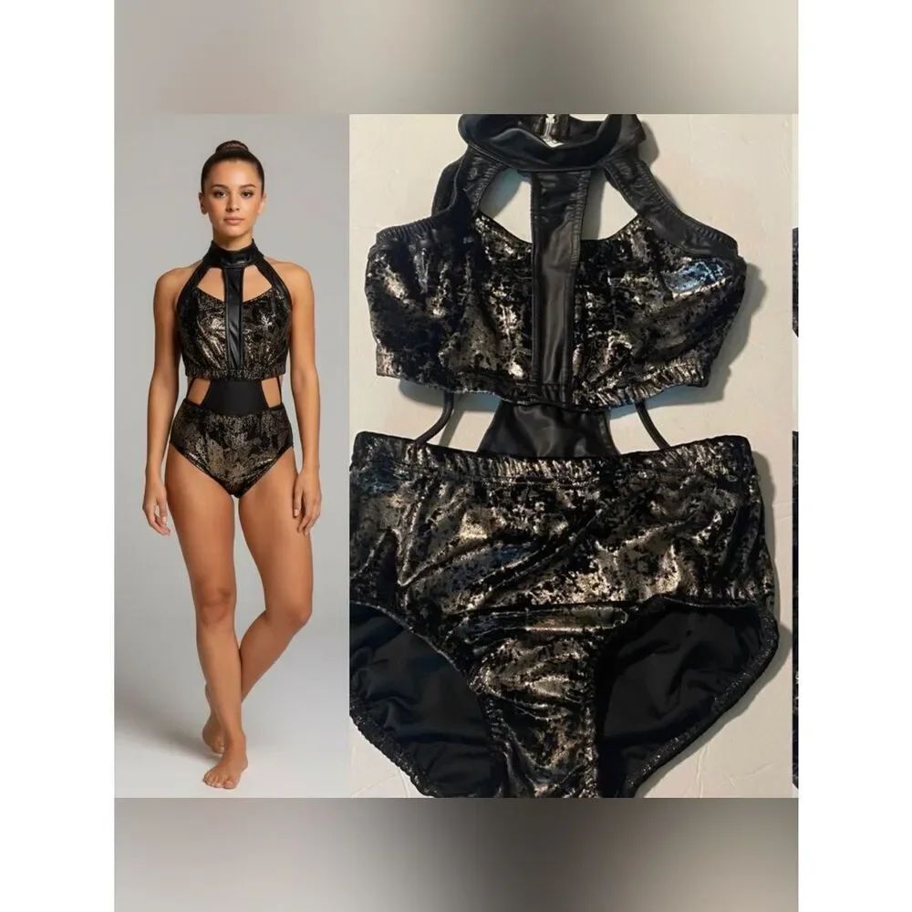 Reverence solo mature faux leather black velvet dance costume contemporary SA